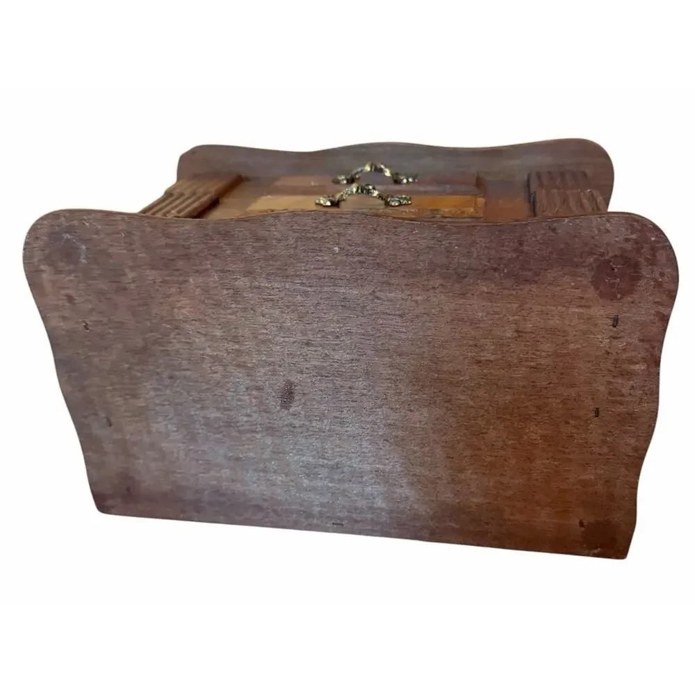 Vintage Wooden Jewelry Box 3 Drawers & Mirror Mini Dresser Style Yellow Velvet